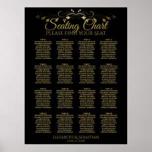 Elegant Gold Black 16 Table Wedding Seating Chart