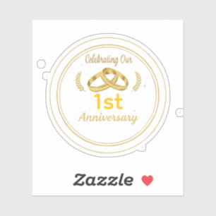 Elegant Gold & Black 1st Wedding Anniversary Sticker