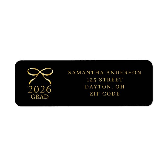 Elegant Gold Black 2026 Grad Return Address  Label (Front)