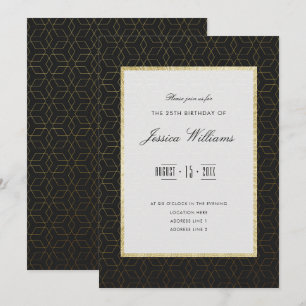 Elegant Gold & Black 25th Birthday Party Invitation