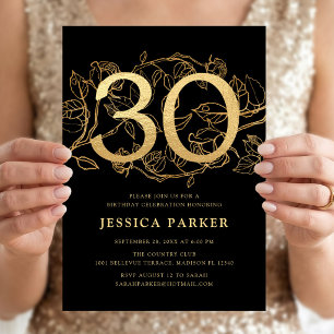 Elegant Gold Black 30th Birthday Invitation