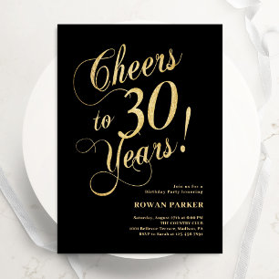 Elegant Gold Black 30th Birthday Invitation