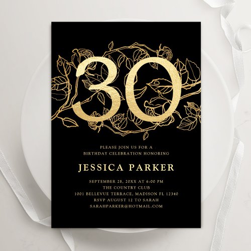 Elegant Gold Black 30th Birthday Invitation