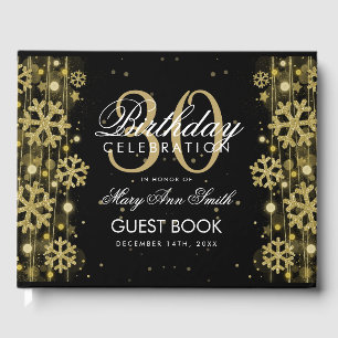 Elegant Gold Black 30th Birthday Winter Glitter Guest Book
