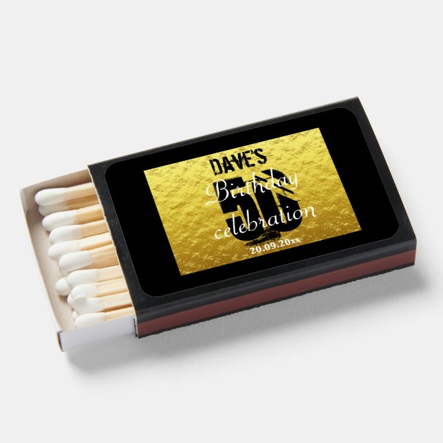 Elegant Gold Black 50th Any Birthday Favor  Matchboxes (Front Open)