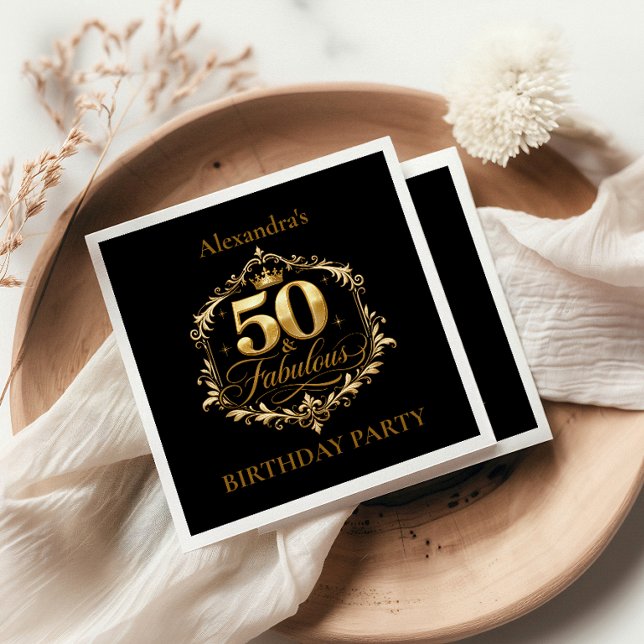 Elegant Gold Black 50th Birthday Celebration Napkins (Creator Uploaded)