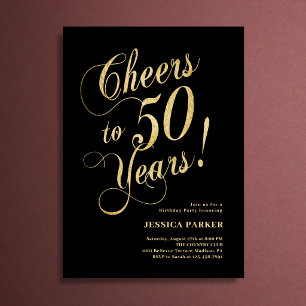 Elegant Gold Black 50th Birthday Invitation