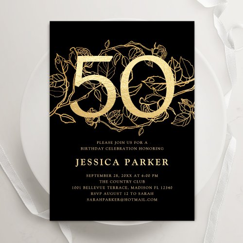 Elegant Gold Black 50th Birthday Invitation