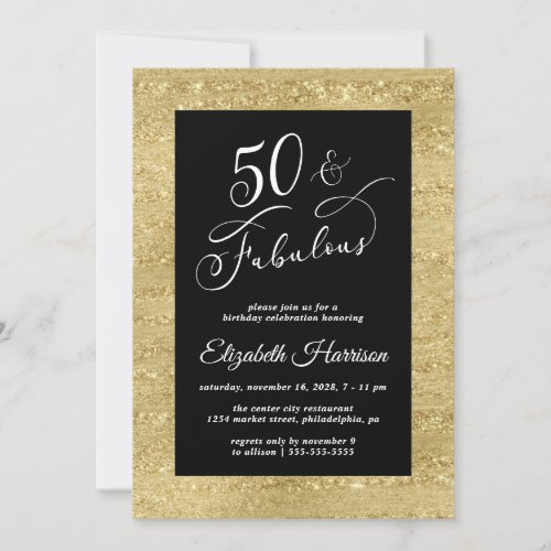 Elegant Gold Black 50th Birthday Party Invitation