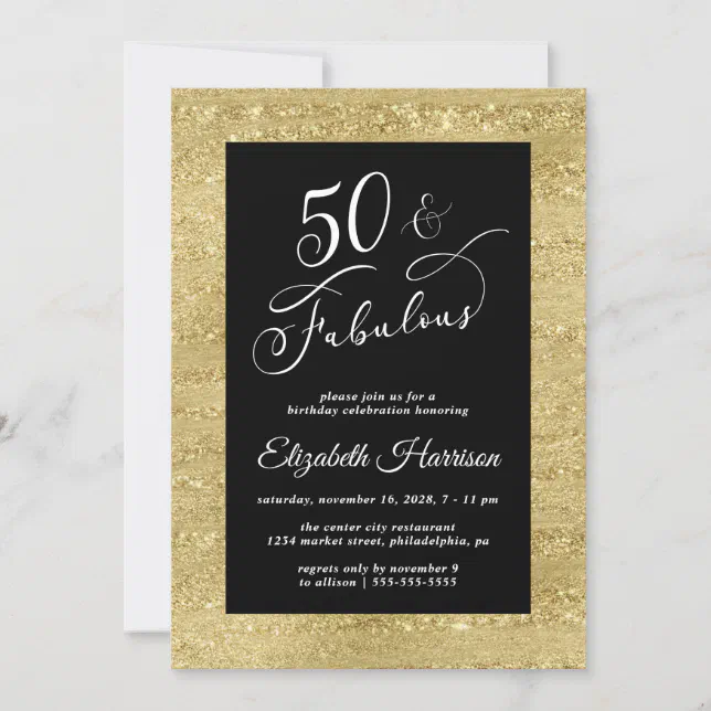 Elegant Gold Black 50th Birthday Party Invitation | Zazzle