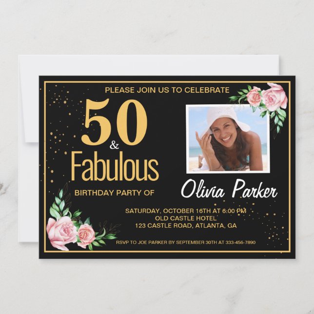 Elegant Gold Black 50th Birthday Party Invitation (Front)