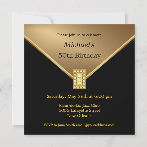 Elegant Gold Black 50th Birthday Party Invitations