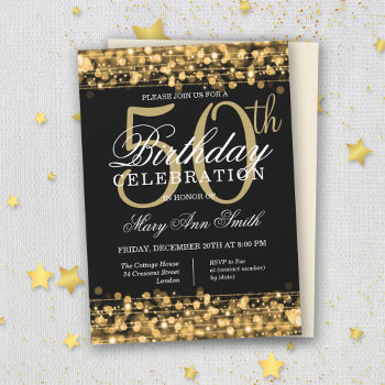 Elegant Gold & Black 50th Birthday Party Sparkles Invitation by Rewards4life at Zazzle