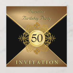Elegant Gold Black 50th Birthday Surprise Party In Invitation