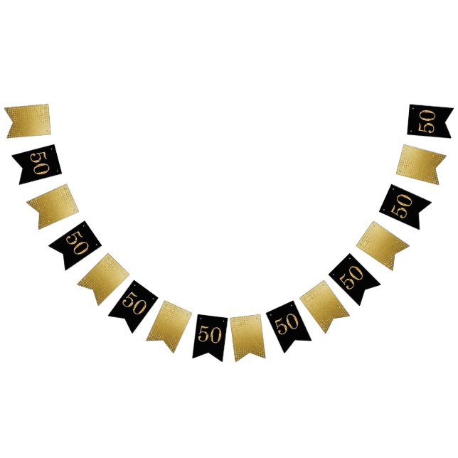 Elegant gold black 50th party celebration foil bunting flags (All)