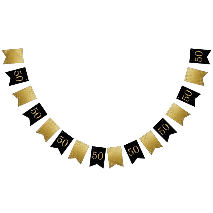 Elegant gold black 50th party celebration foil bunting flags | Zazzle