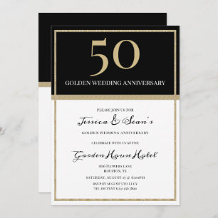 Elegant Gold & Black 50th Wedding Anniversary Invitation