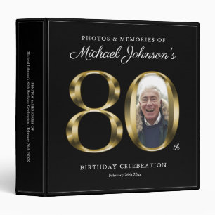 Elegant Gold Black 80th Birthday Custom Photo  3 Ring Binder