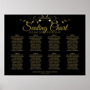 Elegant Gold & Black 8 Table Wedding Seating Chart