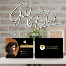 Elegant Gold & Black, Add Own Photo & Custom Logo  Business Card