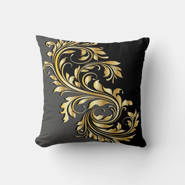 Elegant Gold, Black and Grey Design Throw Pillow (Front)
