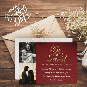 Elegant Gold Black and Red Custom 2 Photos Wedding Invitation