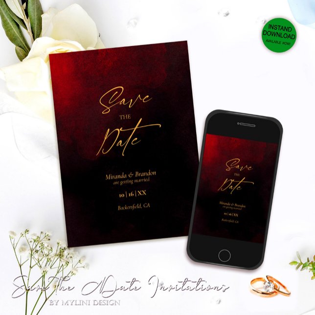Elegant Gold Black and Red Wedding Save The Date (Creator Uploaded)