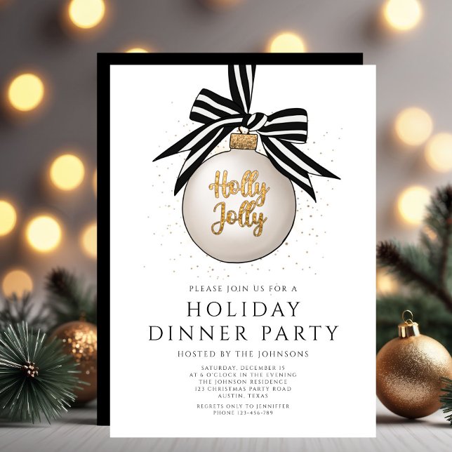Elegant Gold Black And White Holiday Dinner Party Invitation (Creator Uploaded)
