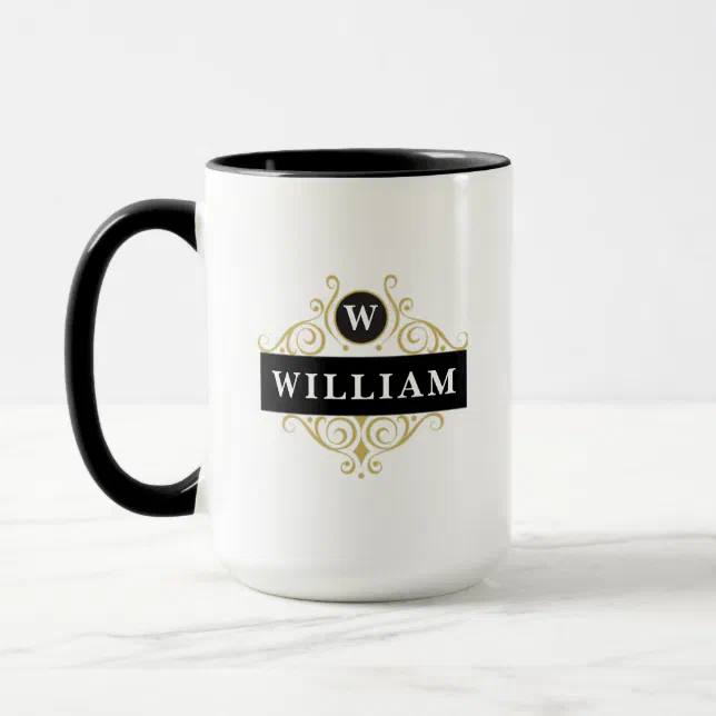 Elegant Gold Black and White Monogram Mug Zazzle