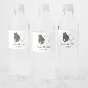 Elegant Gold, Black, and White Monogram Wedding  Water Bottle Label