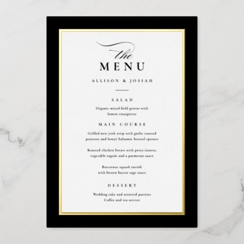 Elegant Gold Black and White Wedding Foil Menus Foil Invitation