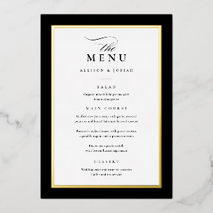 Elegant Gold Black and White Wedding Foil Menus Invitation