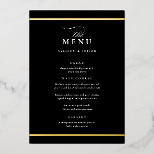Elegant Gold Black and White Wedding Foil Menus Invitation