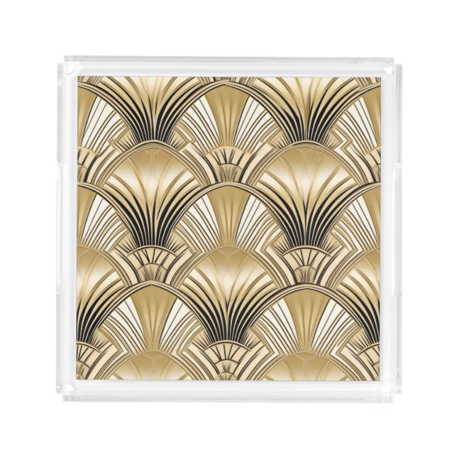 Elegant gold black art deco acrylic tray (Front)