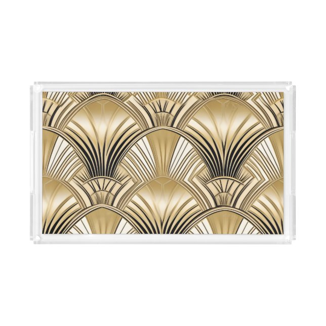 Elegant gold black art deco acrylic tray (Front)