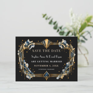 Elegant Gold Black Art Deco Casino Night Wedding Save The Date