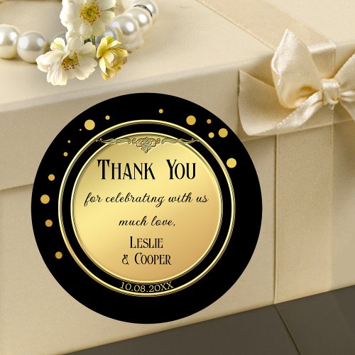 Elegant Gold Black Art Deco Confetti Wedding Classic Round Sticker