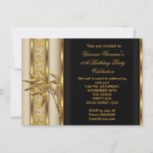 Elegant Gold Black Asian Bamboo Caramel Beige 2 Invitation
