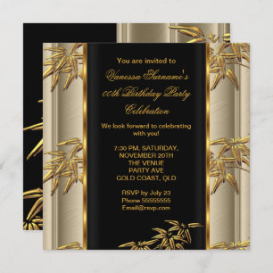 Elegant Gold Black Asian Bamboo Caramel Beige Invitation