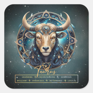 Elegant Gold Black Astrology Zodiac Symbol Taurus Square Sticker