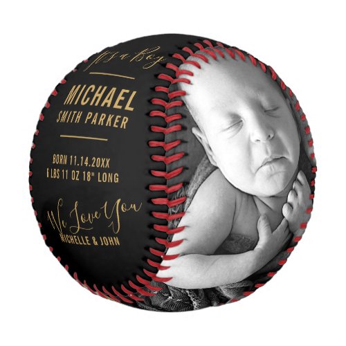 Elegant Gold Black Baby Birth Announcement 2 Photo Baseball