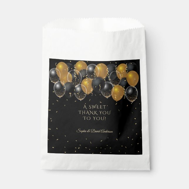 Elegant Gold Black Balloons Confetti Wedding Favor Bag (Front)