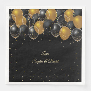 Elegant Gold Black Balloons Confetti Wedding Paper Dinner Napkins