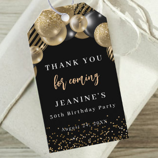 Elegant Gold Black Balloons Thank you Favor Gift Tags