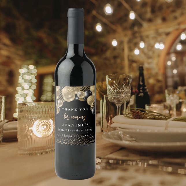 Elegant Gold Black Balloons Thank you Favor Wine Label (Elegant Gold Black Balloons Thank you Favor Wine Label)