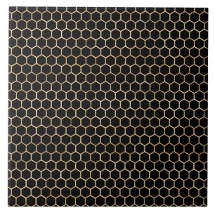 Elegant Gold Black Beehive Honeycomb Ceramic Tile