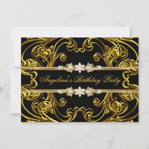 Elegant Gold Black Birthday Party Invitation