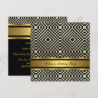 Elegant Gold Black Birthday Party Mens Man Invitation