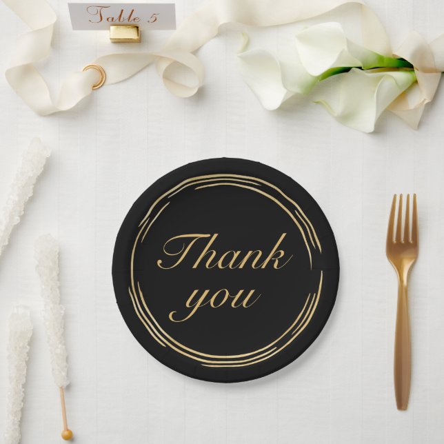 Elegant Gold Black Birthday Party Thank You   Paper Plates (Wedding)