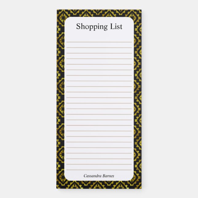 Elegant Gold Black Border LIned  Magnetic Notepad (Front)